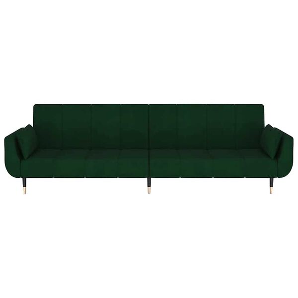 vidaXL 2-Seater Sofa Bed with Two Pillows Dark Green Velvet