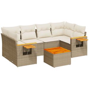 vidaXL 7 Piece Garden Sofa Set with Cushions Beige Poly Rattan