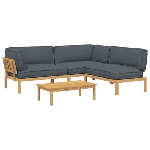vidaXL Sofa Set with Cushion Plain 4 pcs Anthracite Solid Acacia Wood