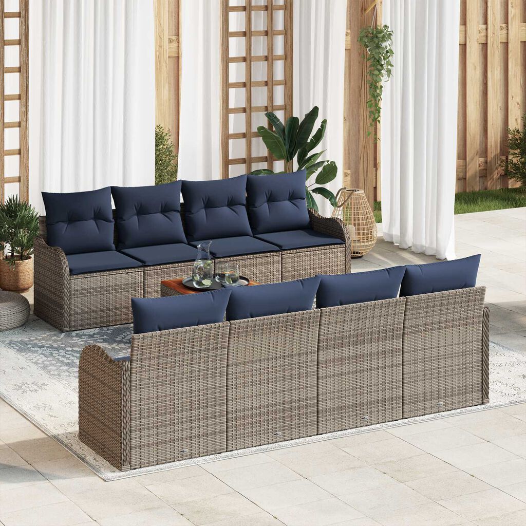 vidaXL 9 Piece Garden Sofa Set with Cushions Grey Poly Rattan Acacia