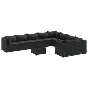 vidaXL 10 Piece Garden Sofa Set with Cushions Black Poly Rattan