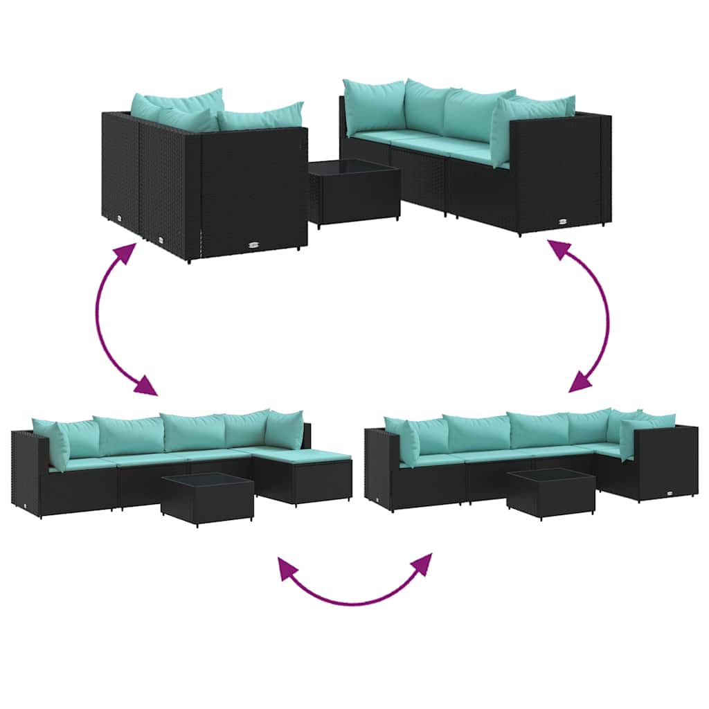 vidaXL 6 Piece Garden Lounge Set with Cushions Black Poly Rattan