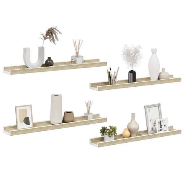 vidaXL Wall Shelves 4 pcs White and Sonoma Oak 60x9x3 cm