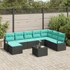 vidaXL Sofa Set with Cushion 9 pcs Black and Turquoise Poly Rattan