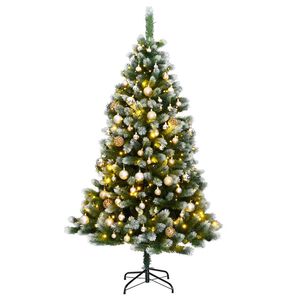 vidaXL Artificial Hinged Christmas Tree 300 LEDs & Ball Set 210 cm
