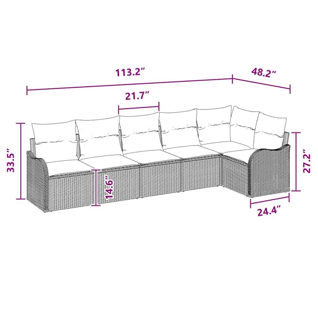 vidaXL Garden Sofa Set with Cushion 6 pcs Black Poly rattan
