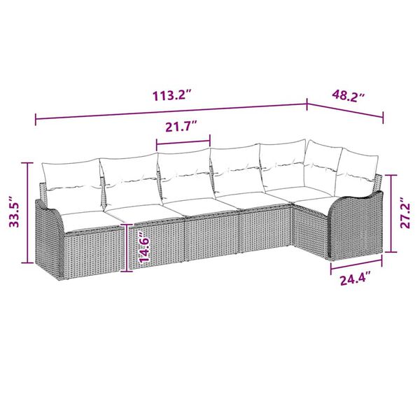vidaXL Garden Sofa Set with Cushion 6 pcs Black Poly rattan