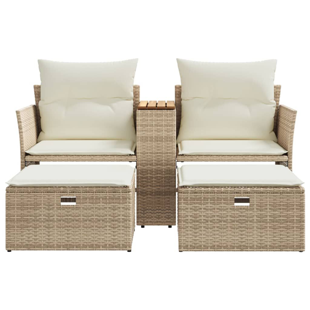 vidaXL Garden Sofa 2-Seater with Stools Beige Poly Rattan