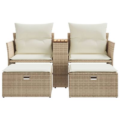 vidaXL Garden Sofa 2-Seater with Stools Beige Poly Rattan