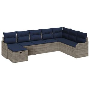 vidaXL Sofa Set with Cushion with Storage Grey and Navy Poly Rattan