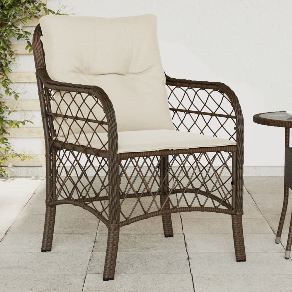 vidaXL Garden Chairs with Cushions 2 pcs Brown Poly Rattan