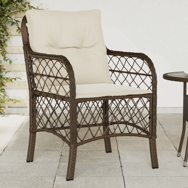 vidaXL Garden Chairs with Cushions 2 pcs Brown Poly Rattan