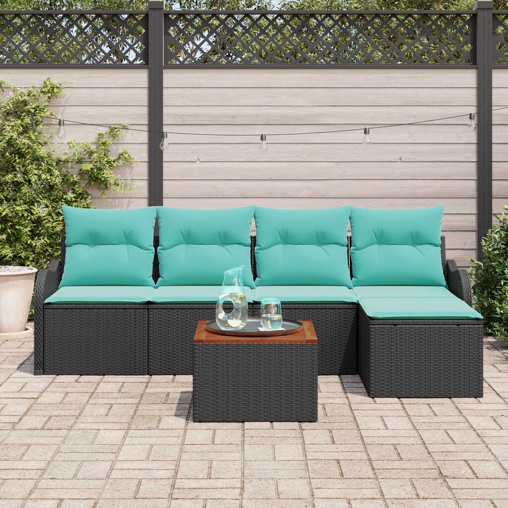 vidaXL 6 Piece Garden Sofa Set with Cushions Black Poly Rattan Acacia