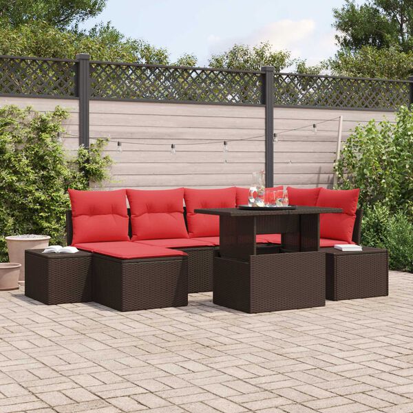 vidaXL 7 Piece Garden Sofa Set with Cushions Brown Poly Rattan