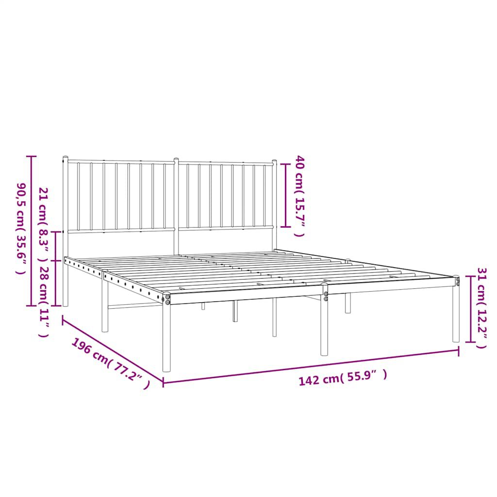 vidaXL Metal Bed Frame without Mattress with Headboard White 135x190cm