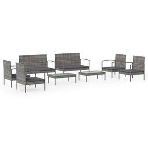 vidaXL 8 Piece Garden Lounge Set with Cushions Poly Rattan Grey