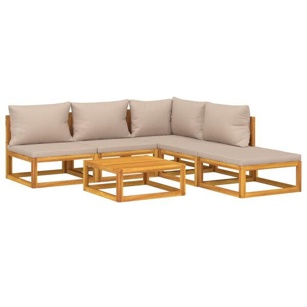 vidaXL 6 Piece Garden Lounge Set with Taupe Cushions Solid Wood
