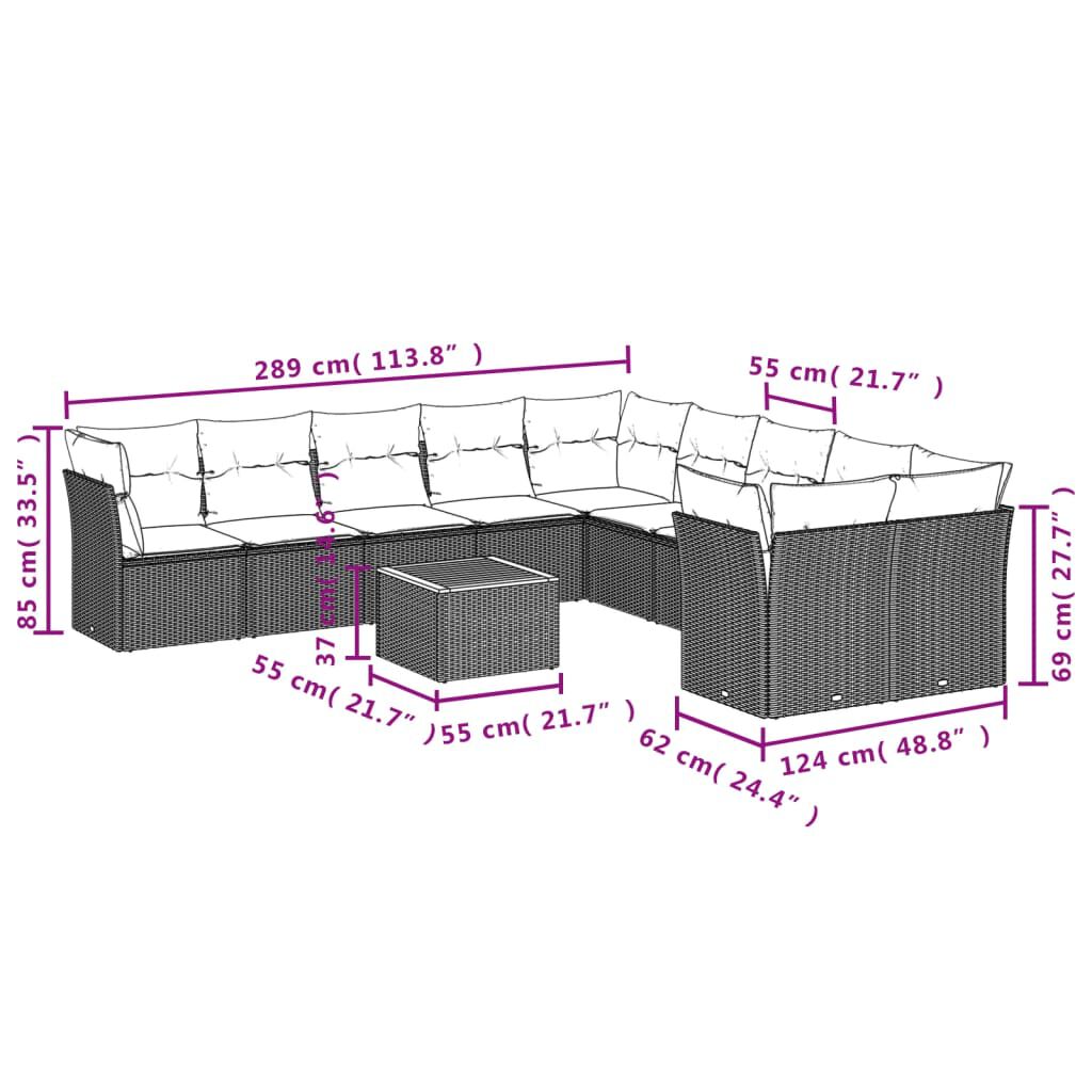vidaXL 11 Piece Garden Sofa Set with Cushions Beige Poly Rattan