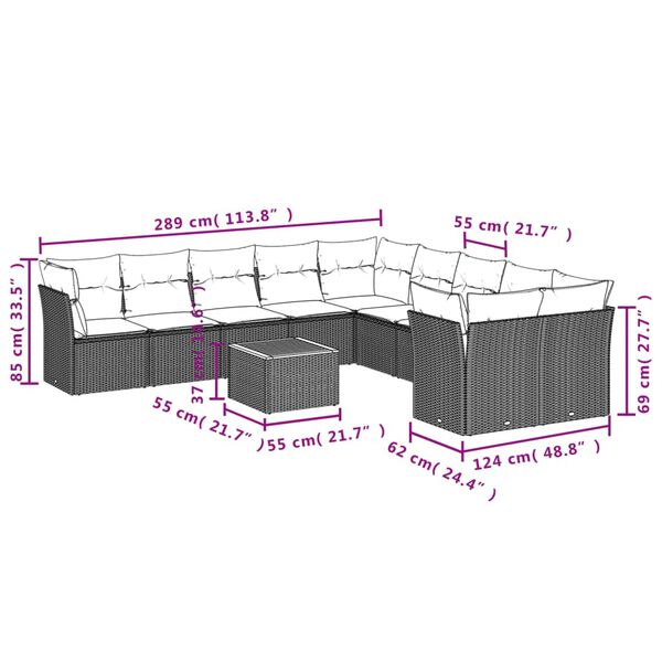 vidaXL 11 Piece Garden Sofa Set with Cushions Beige Poly Rattan
