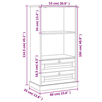 vidaXL Bookcase VIGO Grey 60x35x114.5 cm Solid Wood Pine