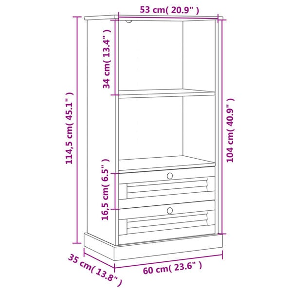 vidaXL Bookcase VIGO Grey 60x35x114.5 cm Solid Wood Pine