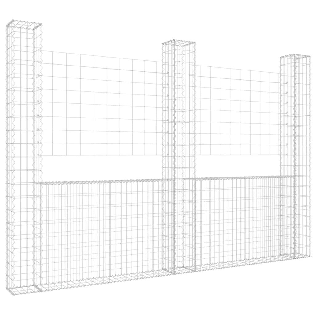 vidaXL U-shape Gabion Basket with 3 Posts Iron 260x20x200 cm