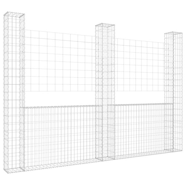 vidaXL U-shape Gabion Basket with 3 Posts Iron 260x20x200 cm