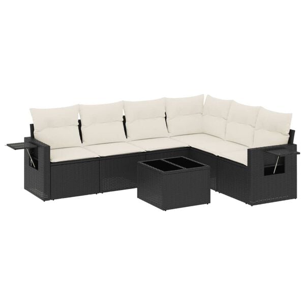 vidaXL 7 Piece Garden Sofa Set with Cushions Black Poly Rattan