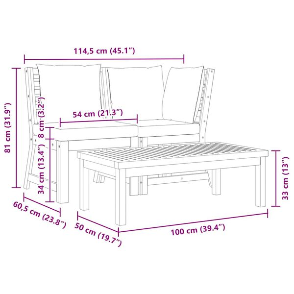 vidaXL 3 Piece Garden Lounge Set with Cream Cushion Solid Acacia Wood