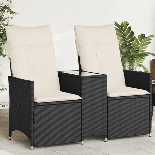 vidaXL Reclining Garden Sofa 2-Seater with Table Black Poly Rattan