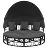 vidaXL Outdoor Lounge Bed with Canopy and Cushions Black Poly Rattan