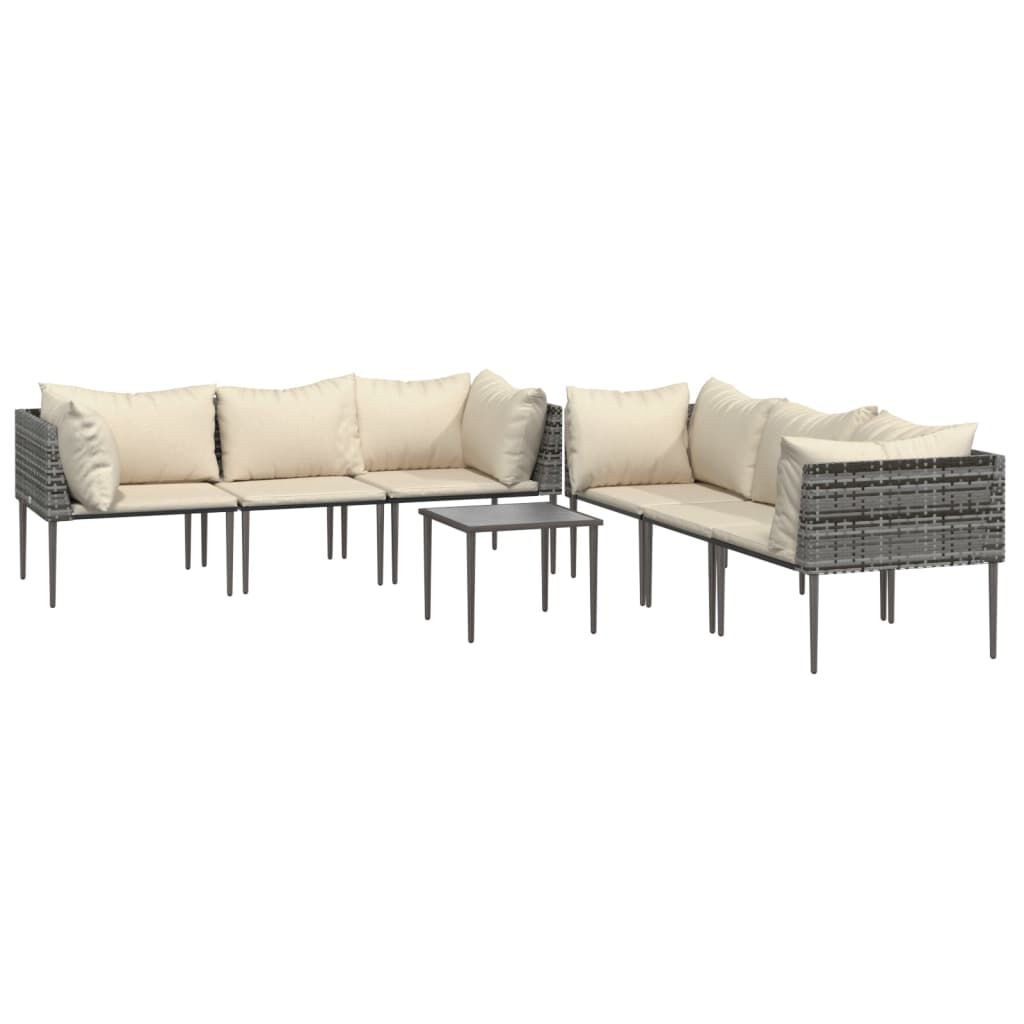 vidaXL 7 Piece Garden Lounge Set with Cushions Grey Poly Rattan