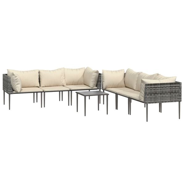 vidaXL 7 Piece Garden Lounge Set with Cushions Grey Poly Rattan