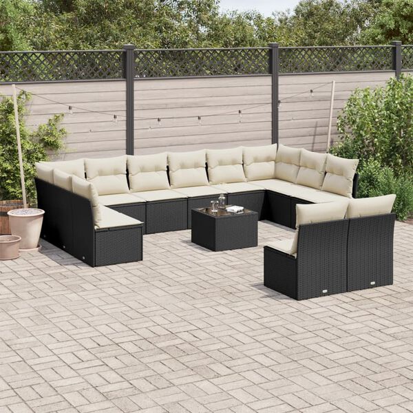 vidaXL 13 Piece Garden Sofa Set with Cushions Black Poly Rattan
