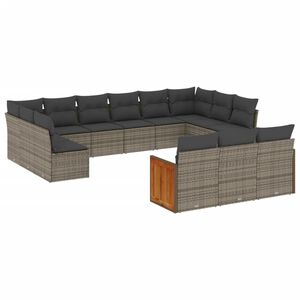 vidaXL 13 Piece Garden Sofa Set with Cushions Grey Poly Rattan