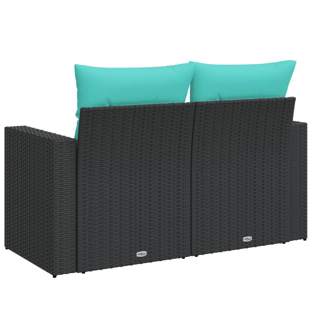 vidaXL Garden Sofa with Cushions 2-Seater Black Poly Rattan