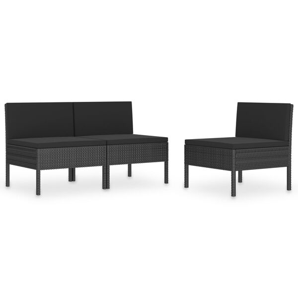 vidaXL Garden Chairs 3 pcs with Cushions Poly Rattan Black