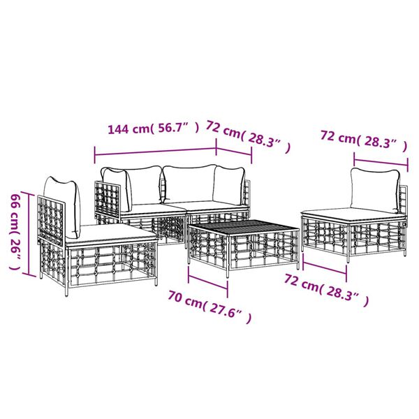 vidaXL 5 Piece Garden Lounge Set with Cushions Anthracite Poly Rattan