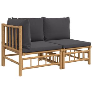 vidaXL 2 Piece Garden Lounge Set with Dark Grey Cushions Bamboo