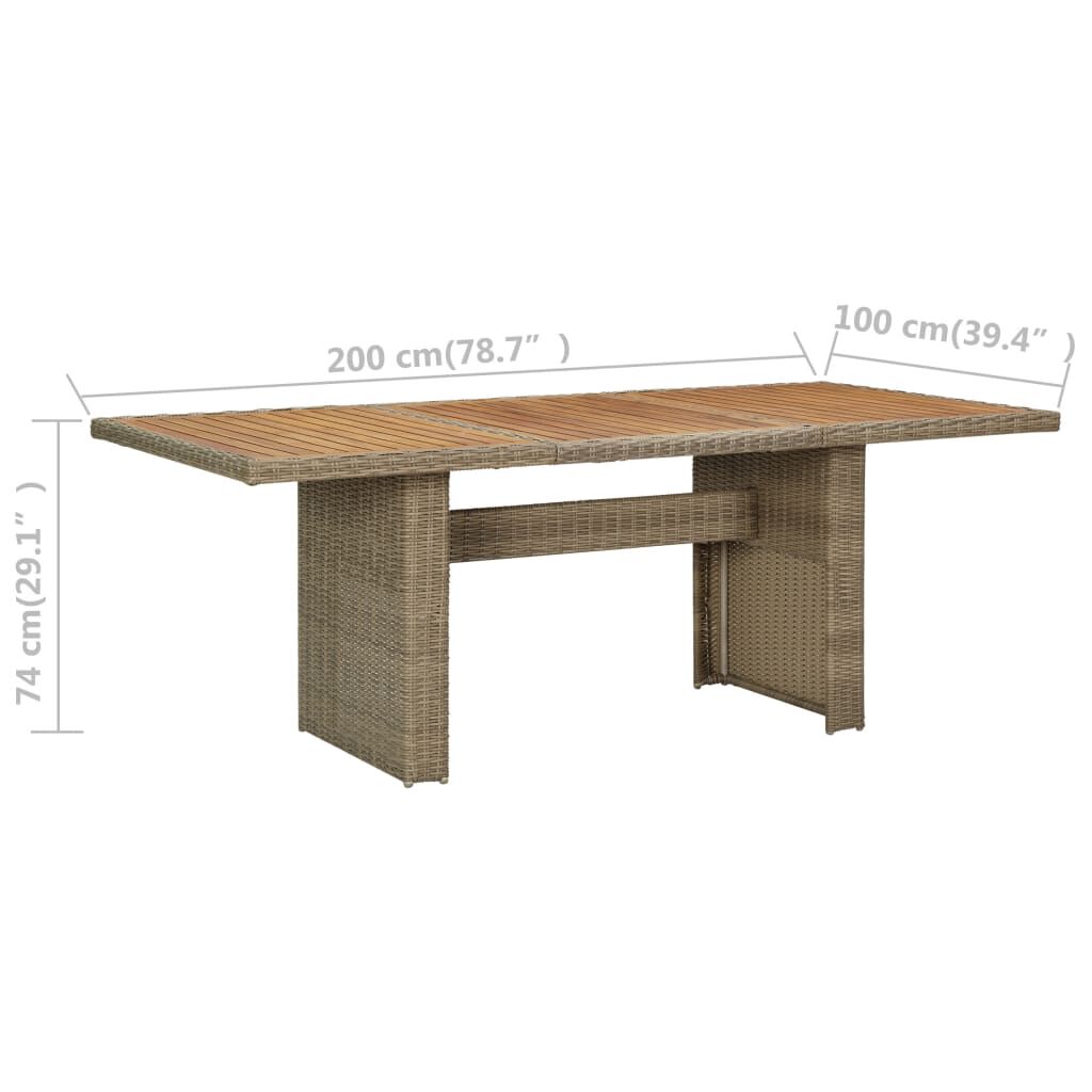 vidaXL Garden Dining Table Brown 200x100x74 cm Poly Rattan
