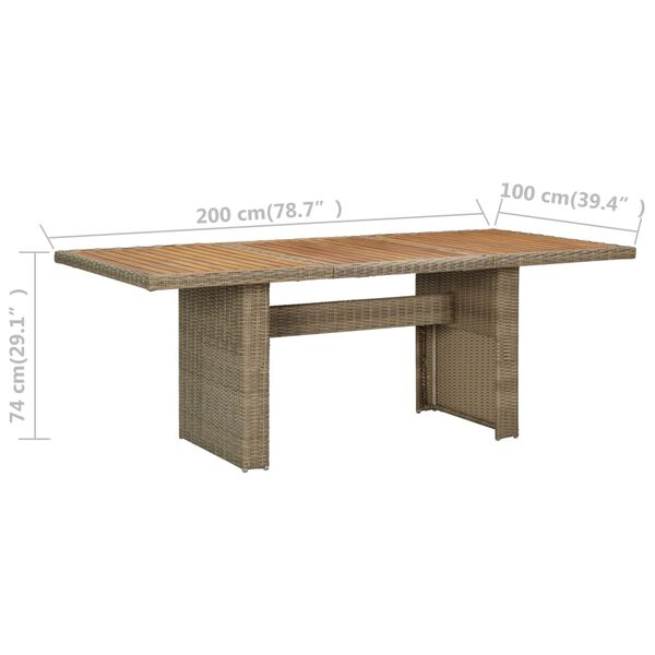 vidaXL Garden Dining Table Brown 200x100x74 cm Poly Rattan