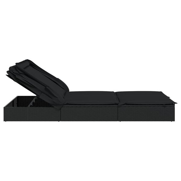 vidaXL 2-Person Sunbed with Foldable Roof Black 213x118x97 cm Poly Rattan