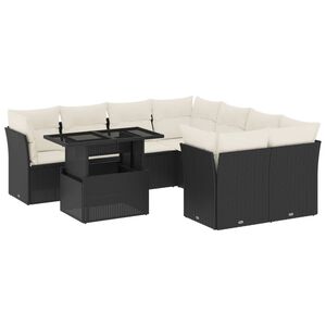 vidaXL 9 Piece Garden Sofa Set with Cushions Black Poly Rattan