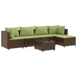 vidaXL 5 Piece Garden Lounge Set with Cushions Brown Poly Rattan
