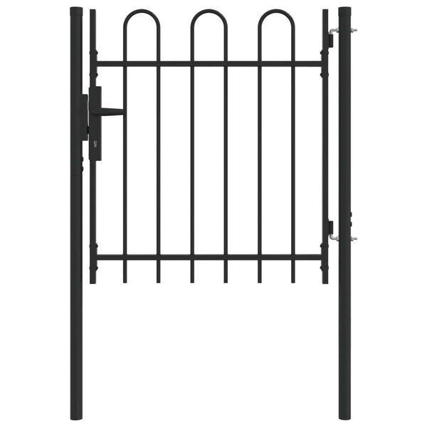 vidaXL Fence Gate Single Door with Arched Top Steel 1x1 m Black