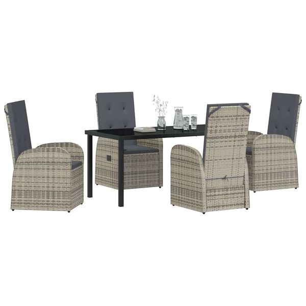 vidaXL Garden Dining Set with Cushion 5 pcs Grey Poly Rattan