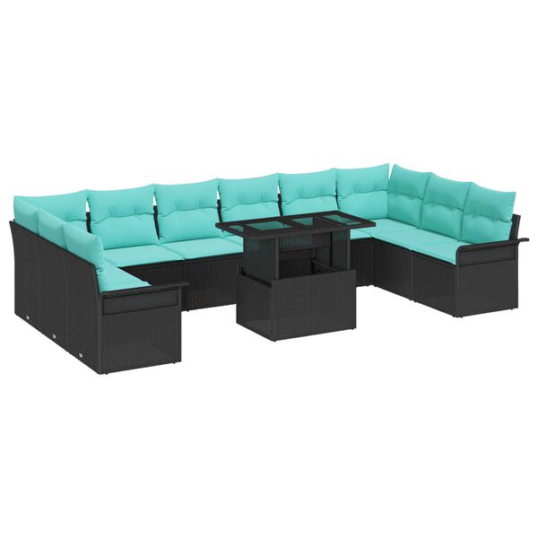 vidaXL 11 Piece Garden Sofa Set with Cushions Black Poly Rattan