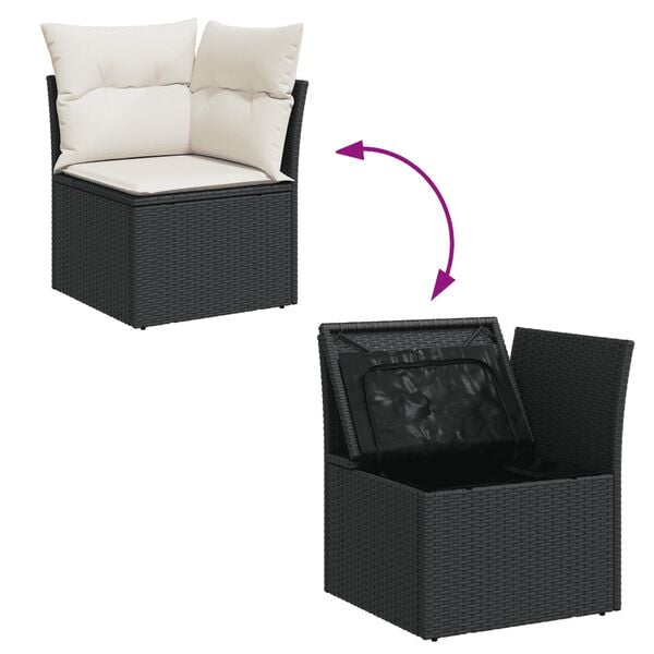 vidaXL 7 Piece Garden Sofa Set with Cushions Black Poly Rattan