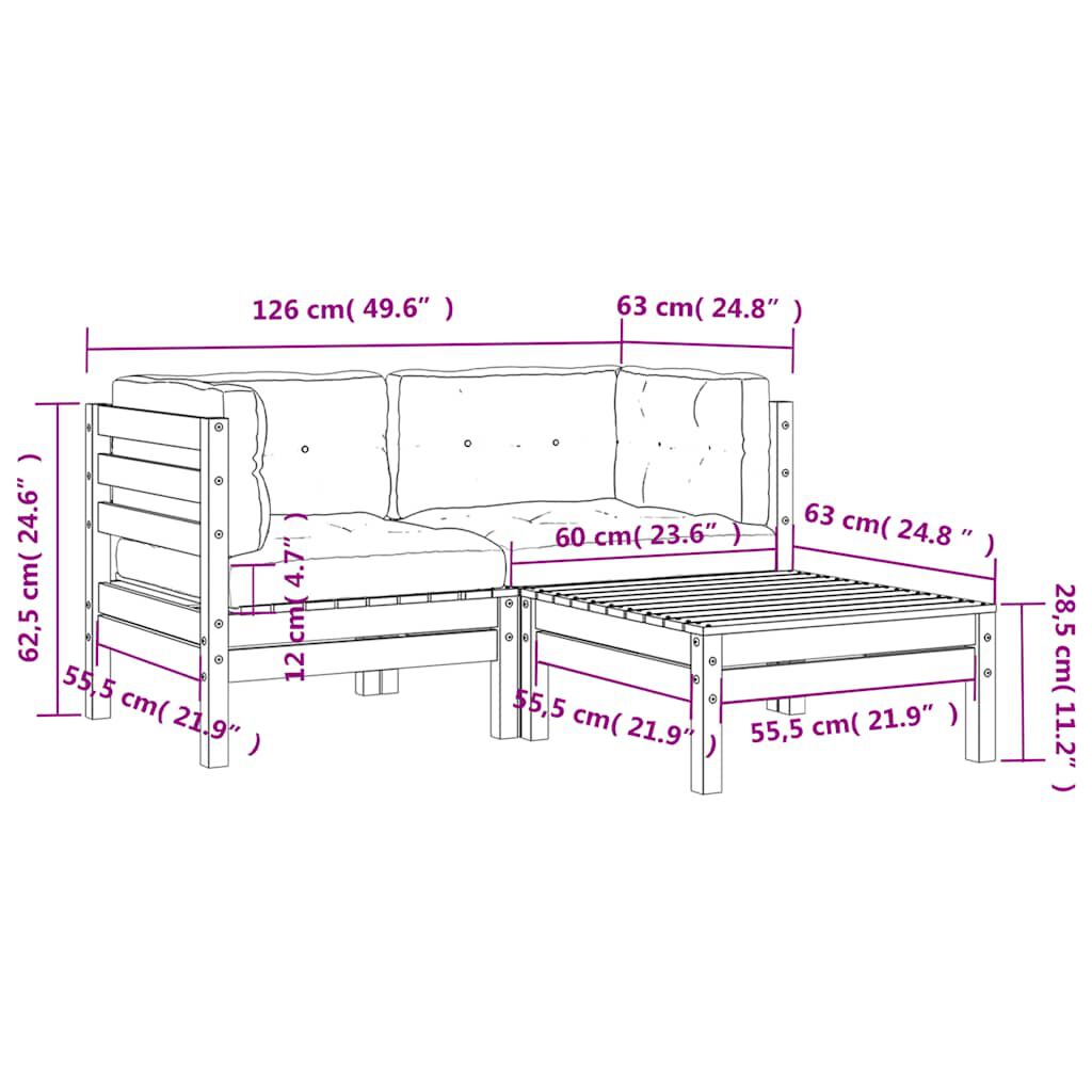 vidaXL Garden Sofa with Cushions and Footstool 2-Seater