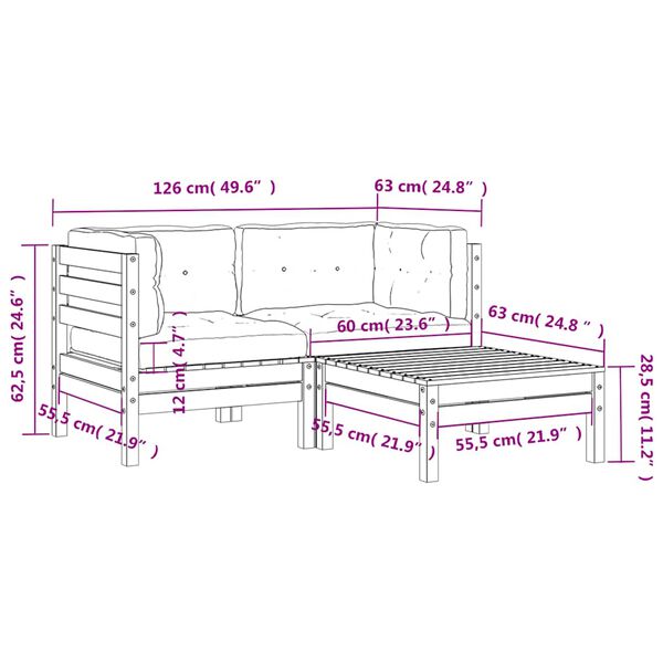 vidaXL Garden Sofa with Cushions and Footstool 2-Seater